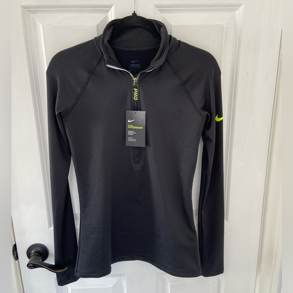 MWT Nike Pro Hyperwarm Women’s 1/4 Jacket Black Neon Green Size Medium - Picture 1 of 8